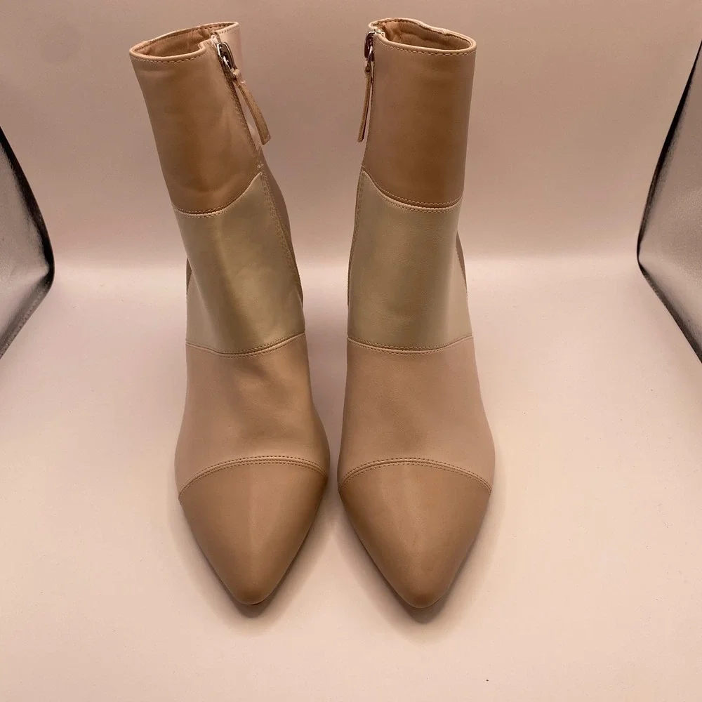 Madden Girl Flex-P Patchwork Ankle Boots Beige Tan Block Heel Pointed Toe Size 9 - Picture 5 of 8